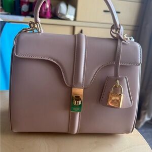 Celine 16 small. Blush Leather Satchel with Gold Accents